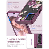 For Samsung Galaxy A12 5G Case, With Tempered Glass Screen Protector, Military Grade Drop Tested Hard Back & Soft Edge Slim Flower Women Girls Protective Cover For A12 (Purple)