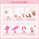 Hot Pink & Orange Birthday Decorations - Gold Balloons, Paper Pompoms, Tassels, Banner & Circle Garland For Teen Women