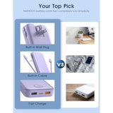 Portable Charger With Built In Cable And Ac Wall Plug, Usb C Power Bank 12000Mah 22.5W Super Fast Charging, Lightweight Portable Phone Charger Travel Battery Pack For Iphone, Ect