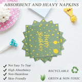 72Pcs Happy Birthday Paper Plates - Sage Green And Gold Tableware Set Include 7Inch Paper Plates 6.5 Inch Napkins And 6.3 Inch Forks Disposable Decoration Supplies For Birthday Party,Serve 24