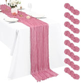 8 Pack Cheesecloth Table Runner, 10Ft Boho Gauze Table Runner 35×120 Inch Rustic Romantic Long Table Runner For Wedding Party Bridal Shower Thanksgiving Christmas Decoration(Dusty Rose)