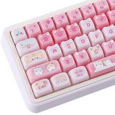 Ceramic Jade Cat Keycaps, 142 Keys Translucent Pink Meow Meow Cute Keycaps Mao Profile Custom Keycap With Keycap Storage Box For Cherry Gateron Mx Swithes Mechanical Keyboards