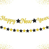 10ft Pre-Strung Gold Glitter "Happy New Year" Banner No-DIY 2026 NYE Sign