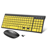-Wireless Large Print Keyboard And Mouse Set With Usb Receiver| Quiet Scissor Switch | For Seniors And Visually Impaired Low Vision Individuals-Yellow
