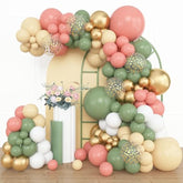153Pcs Retro Green Pink Balloon Garland Arch Kit, Different Sizes 18 12 10 5 Inch White Dusty Pink Latex Metallic Confetti Balloons For Jungle Safari Birthday Party Baby Shower Decorations