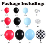 148PCS Race Car Balloon Arch Kit Red Blue Black Checkered Birthday Decor