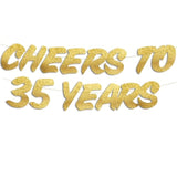 Cheers To 35 Years Gold Glitter Banner - 35Th Birthday And Anniversary Party Decorations