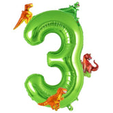 40" Green Number 3 Balloon with Mini Dinosaur Balloons 3rd Birthday Decor