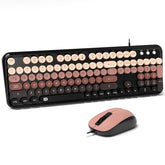 8870P Wired Keyboard And Mouse Combo - Full-Sized Computer Keyboards With 104 Round Keys Retro Typewriter Mouse And Keyboard For Pc Windows Desktop Laptop - Black-Berry Colorful