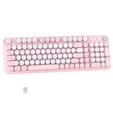 Wireless Bluetooth Keyboard, Retro Round Typewriter Keyboard, Dual Mode Bluetooth & 2.4Ghz Receiver, Compatible With Windows, Macos, Ipad, Android, Laptops, And Tablets (Pink)