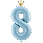 Blue 40" Number 8 Balloon with Crown – 8th Birthday Party Decoration for Kids