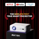 Eazze D1 Smart Projector With Wifi And Bluetooth, Officially-Licensed App, Auto Focus/Keystone, Doiby Audio 16W Speakers, Native 1080P, Hdr10, 4K Support, Portable Mini Outdoor Movie Projector