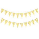 Yellow Gingham Banner For Picnic, Bbq Themed Party Decorations, Yellow And White Checkered Bunting Flag Garland For Lemon Wedding Baby Shower Birthday Party Supplies