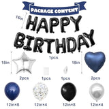 Navy Blue And Black Birthday Decorations For Men,Blue Black White Balloons Happy Birthdays Balloon Banner Silver Confetti Balloons For Men Boy Girls Women Adults Birthday Party Decorations
