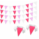 2 Pack Rose Red Pink White Pennant Banner Flags String Triangle Bunting Flag For Grand Opening Wedding Kids Birthday Baby Shower Outdoor Garden Hanging Decorations 60 Feet 60 Pcs