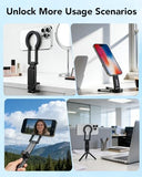Magnetic Tripod for iPhone - Foldable Mini Pocket Phone Stand, Portable Selfie Stick Handle Grip with 360°, Airplane Travel Essentials, Phone Holders