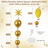 50Pcs Black Square Foil Balloons Wall Backdrop With 80Pcs Black Balloon Garland Arch Kit, Double Sided Balloon Tunnel For Anniversary New Year Birthday Graduation Baby Shower Party Decorations