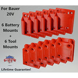 for Bauer 20V Cordless - Tool & Battery Mounts Hangers Holders Brackets - 12 Pack - 6 Tool + 6 Battery Mounts