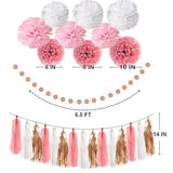 Pink Rose Gold Birthday Party Decorations Set, Rose Gold Glittery Happy Birthday Banner, Tissue Paper, Circle Dots Garland And Tassel Garland For Birthday Party Decorations