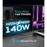 Pixy Gan 140W Universal Travel Triple Type-C Foldable Charger Pd3.1 Qc4.0 Pps 27W Apple Fast Charge Macbook Pro Compatible - Us, Uk, Eu, Au Plugs
