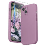Compatible With Iphone 13 Case With Screen Protector, (Camera Protection & Soft Microfiber Lining) Liquid Silicone Phone Case 6.1 Inch 2021, Lilac Purple