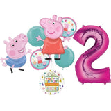 Anagram Peppa and George 2nd Birthday Party Supplies Pig Foil Balloon Bouquet Decorations, BQ_4282