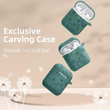 Flower Engraved Cover For Airpods Case, Stylish Soft Silicone Protector With Keychain Compatible With Apple Airpod 1St/2Nd Generation Charging Case, Front Led Visible, Pine Green