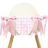 Pink Ribbon Bow 1/2 Birthday Banner - Sweet 6 Months Birthday Party Decorations,Pink White Gingham Bow Bohemian Garland,Half Way To One Cake Smash,Scalloped Banner Photo Props