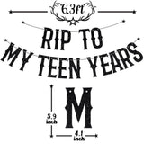Black Glitter Rip To My Teen Years Banner, Kissing My Teens Goodbye/Cheers To 20 Years, Old English Funeral Youth Themed 20Th Birthday Party Decorations Supplies