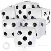 6 Pc Large 24" White Dice Balloons: Cube Foil Mylar for Game/Birthday Parties