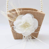 Burlap Flower Girl Basket For Weddings,Romantic Cherish Pearl Handle Wedding Flower Basket