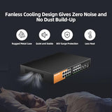 16 Port Gigabit Poe Switch Unmanaged, 16 Poe+ Ports @240W, 2 Gigabit Uplink Ports And 1 Sfp Slot, 802.3 At/Af Compliant, Fanless & Metal Housing, Desktop Or Rackmount