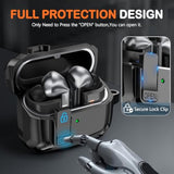 Compatible With Samsung Galaxy Buds 3 Case & Galaxy Buds 3 Pro Case,Full Body Shockproof Hard Shell Protection Design,With Secure Lock Clip & Cleaning Kit -Black