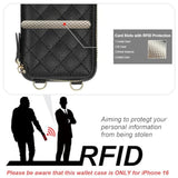 Crossbody Wallet Case For Iphone 16, Rfid Blocking Pu Leather Zipper Handbag Purse Flip Cover, Kickstand Folio Case With Card Slots Holder Wrist Strap Lanyard 5G 6.1 Inch (Black)