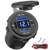 12V Usb Outlet Dual 18W Quick Charge 3.0 Port & 30W Pd 12V Usb C Car Charger Socket With Voltmeter And Power Switch, Waterproof Multiple Car Usb Port Adapter For Car Boat Marine Truck Golf Rv