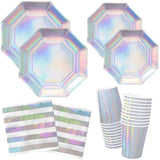 Iridescent Party Supplies - Disposable Paper Plates, Cups And Napkins, Ideal For Birthday, Mermaid Themed Events & Birthday Or Wedding Party Decoration - Serves 16