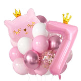 Pink Cat Number 7 Balloon with Crown for Girls 7th Birthday Party Decor