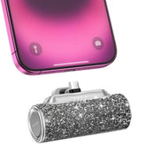 Mini Portable Charger USB C, 4500mAh Small Power Bank with Built-in USB-C Connector, Bling Glitter Battery Pack for iPhone 16/15 Pro/Pro Max/Plus, Samsung Galaxy S24/S23/Android – Shiny Black