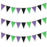 3 Pack Purple Black Green Glitter Halloween Pennant Banner Triangle Flag Party Decorations