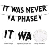 Black Glitter It Was Never a Phase Banner 30th Birthday Decorations