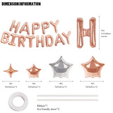 Happy Birthday Banner 13Pcs 16 Inch Mylar Foil Letters With 12Pcs Star Balloons Birthday Party Decorations For Kids And Adults - 3D Rose Gold