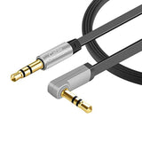 CableCreation Aux Cable, 6FT/1.8M Flat 3.5mm Auxiliary Audio Stereo Cord 90 Degree Right Angle Compatible with Car, Home Stereos, Headphones, iPod iPhone iPad, Smartphone, MP3 Player, Black