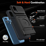Phone Case for Motorola Moto G Play 2024 4G with Tempered Glass Screen Protector Card Slots Ring Stand Soft Silicone Bumper Hybrid Two Layer Defender