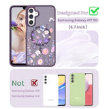 For Samsung Galaxy A16 5G Floral Phone Case With 2X Screen Protector, Military Grade Magnetic Translucent Matte Girls Women Flower Pattern Protective Cover For A16 5G (Deep Purple)