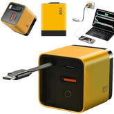 3 In 1 Gan Charger,Scalable 80W Max Fast Charger Module With Type-C Cable And 2 Usb Ports, Retractable Phone Charger Wall Plug For Phone And Laptops (Yellow)