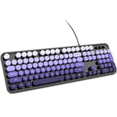 Wired Computer Keyboard - Blackpurple Colorful Retro Full Size Round Keycaps Plug And Play Typewriter Cute Keyboards For Windows, Laptop, Pc, Desktop, Computer