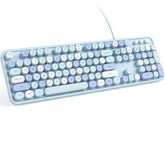 Wired Computer Keyboard - Blue Colorful Full-Size Round Keycaps Typewriter Key