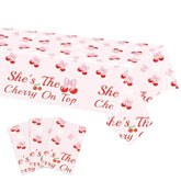 3Pcs Pink Bow Cherry Table Cloths Cherry Birthday Decorations 52.5?×70?Disposable Waterproof Rectangle Bow Tablecloth For Birthday Baby Shower Wedding Bridal She'S The Cherry On Top Decor