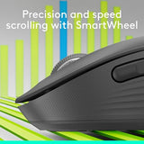Signature Plus M750 L Wireless Mouse - For Large Hands, Smartwheel, Bluetooth, Multi Device, 24-Month Battery, Silent Clicks, Customizable Side Buttons, Contoured Shape - Graphite