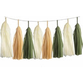 Olive-Green Tan Cream Tassel-Garland Decor - 15-Pack Diy Paper Tassels Party-Decorations For Baby Shower Wedding Backdrop - Classroom Nursery Adventure Awaits Party Supplies